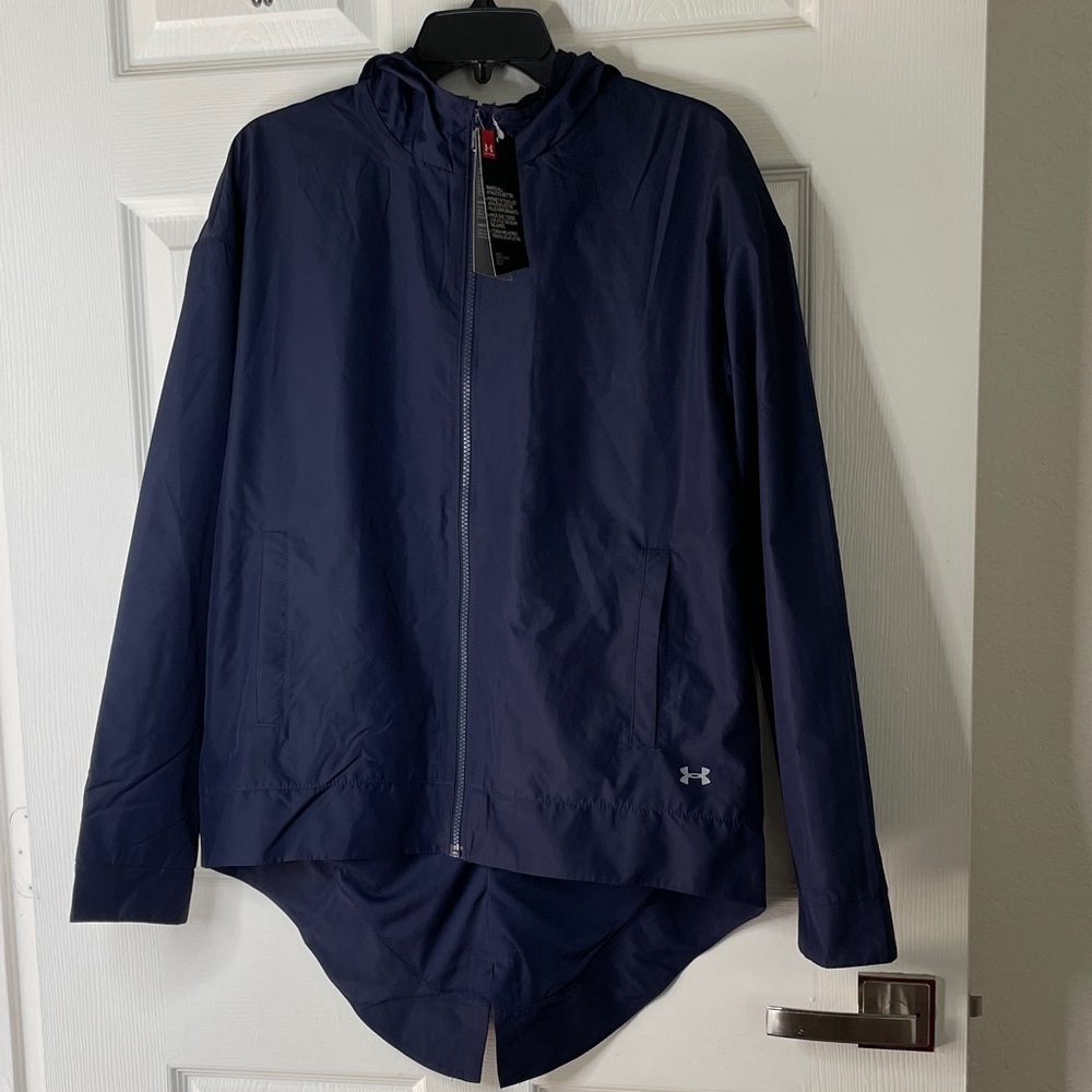 NWT Under Armour Men's Dark Blue Full Zip Hooded Windbreaker Jacket